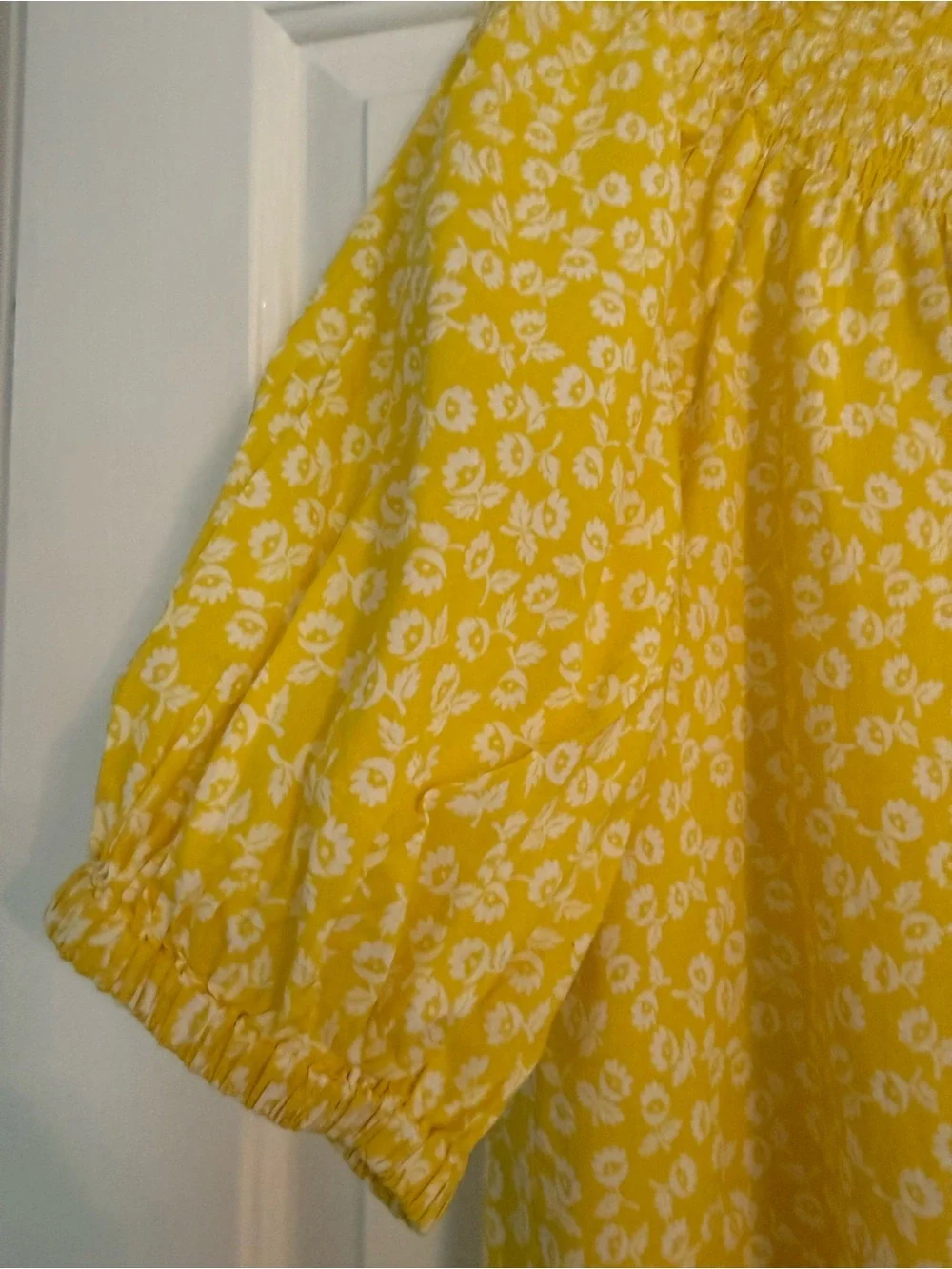 Boden Yellow Puff-Sleeve Smocked Yoke Blouse